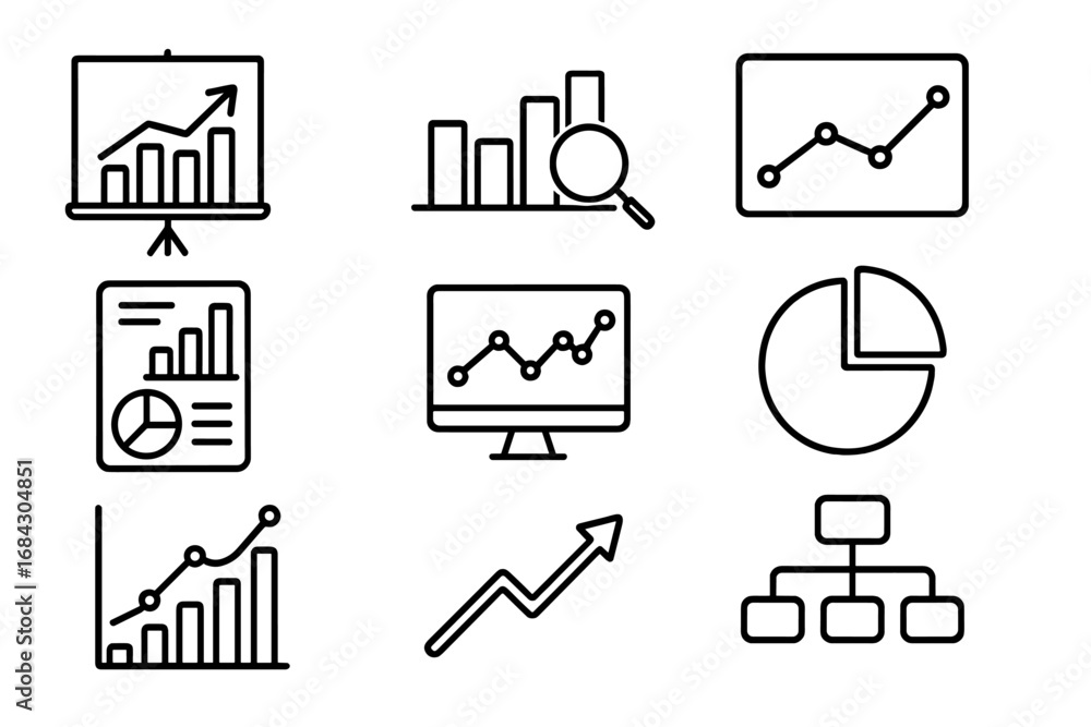 Aufkleber data analytics line icon set for report and chart visualization. business intelligence diagram, fina