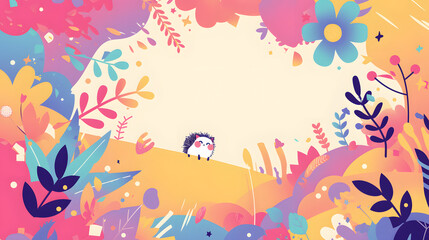 Fototapeta premium flat vector illustration style abstract background cute hedgehog