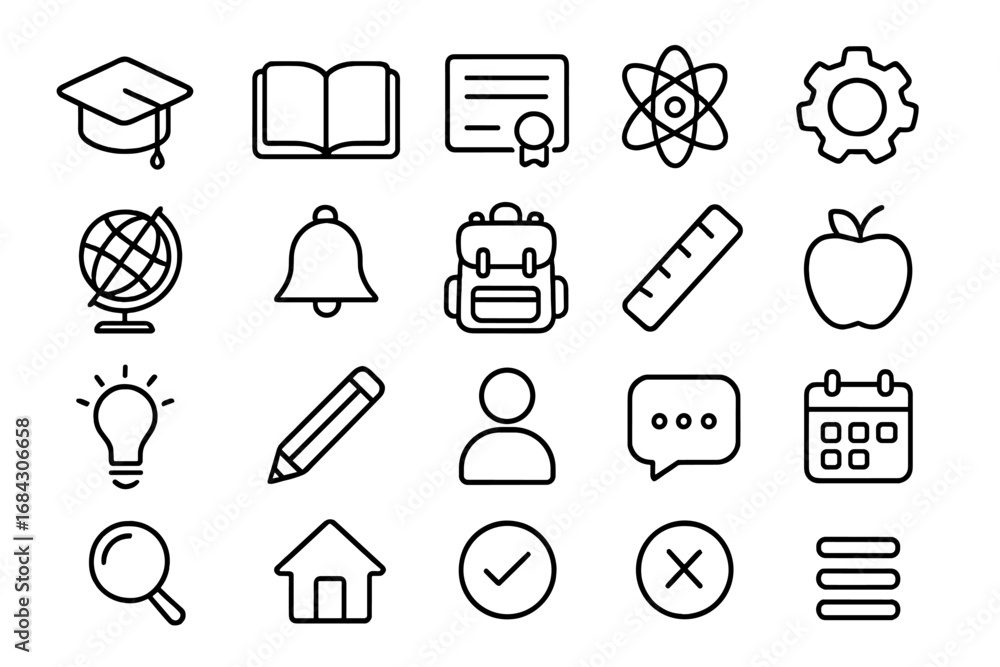 Poster education & user interface line icon set. school, learning, web & app pictograms. vector symbols for