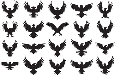 eagle silhouettes vector set 20 flying poses for logo design and branding