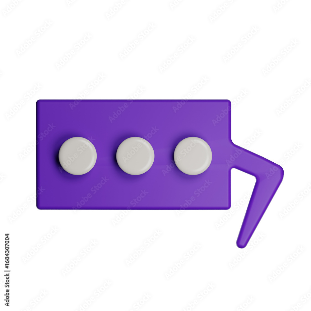 Poster purple chat bubble showing three typing dots on transparent background