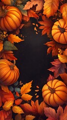 Autumn leaves and pumpkins illustration, cozy Thanksgiving banner design