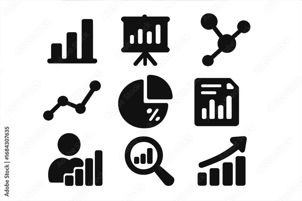 Aufkleber data analysis icon set. business analytics and statistics symbols. infographic elements for presenta