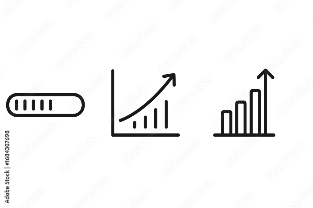 Fototapete set of business growth and progress line icons. bar chart, graph, and loading bar symbols for data a