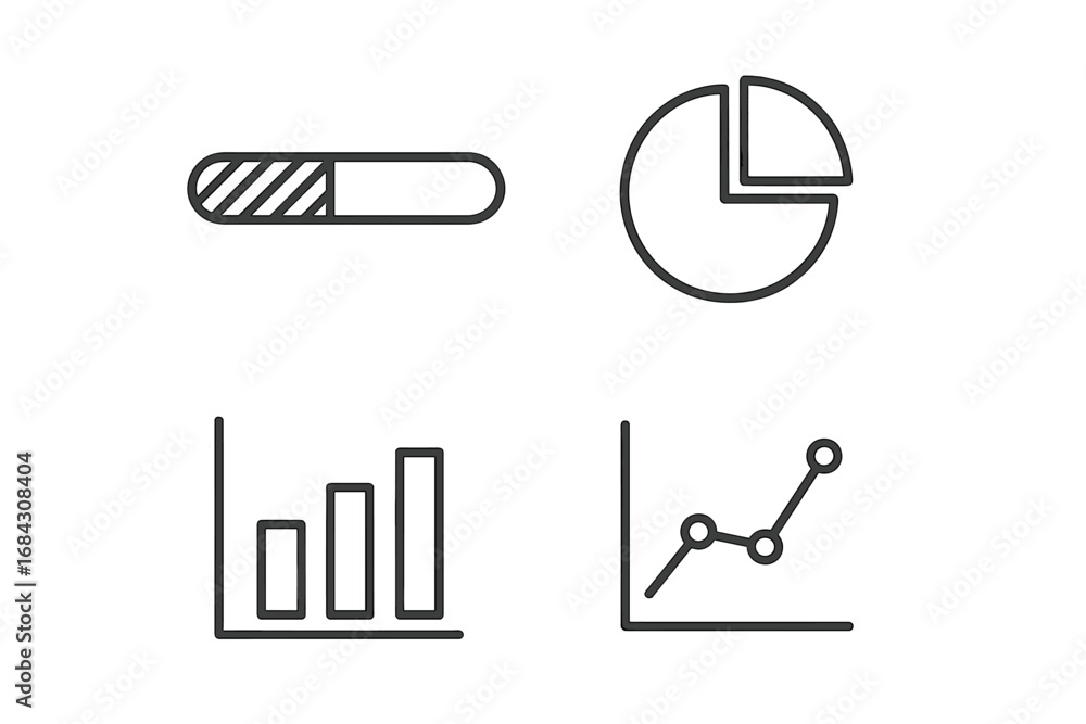Poster data visualization line icon set. progress bar, pie chart, graph, diagram collection. business analy