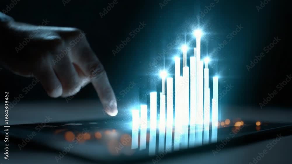 Aufkleber dynamic hand interaction with digital graph analytics on a tablet display in a dark environment