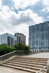 empty, modern square and skyscrapers in modern city