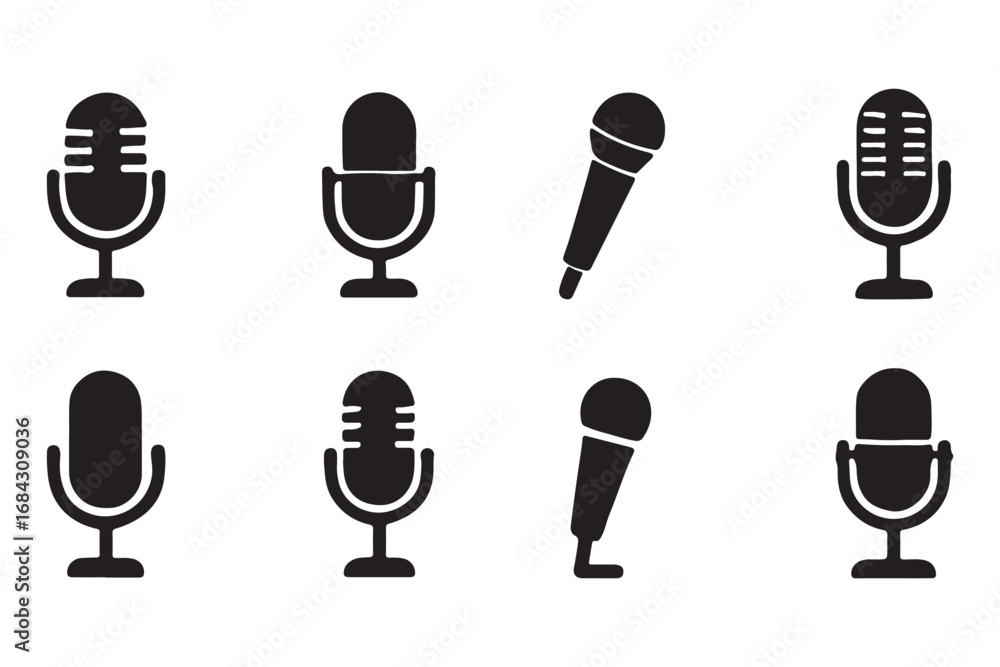 Poster microphone icon set. different microphone collection. podcast icon vector. voice vector icon, record
