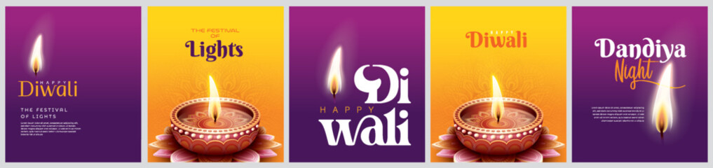 Happy Diwali festival with oil lamp, Rangoli decoration with Diya, Diwali holiday Background with rangoli, Diwali celebration greeting card,vector.