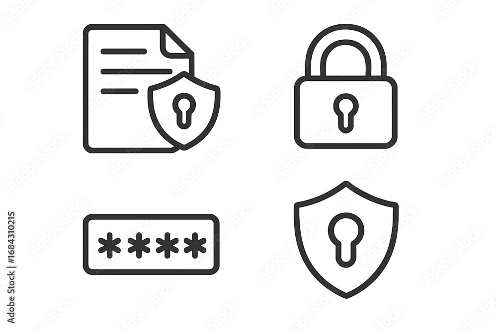 Aufkleber security and privacy line icon set. data protection, password, lock, and shield symbols. vector coll