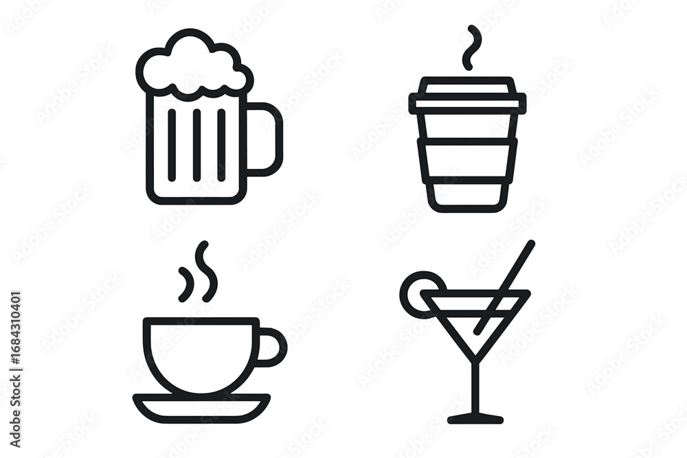 Poster line icon set of drinks and beverages. modern minimal collection for design, web, apps. vector symbo
