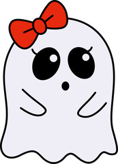 Cute Ghost With Red Bow Illustration