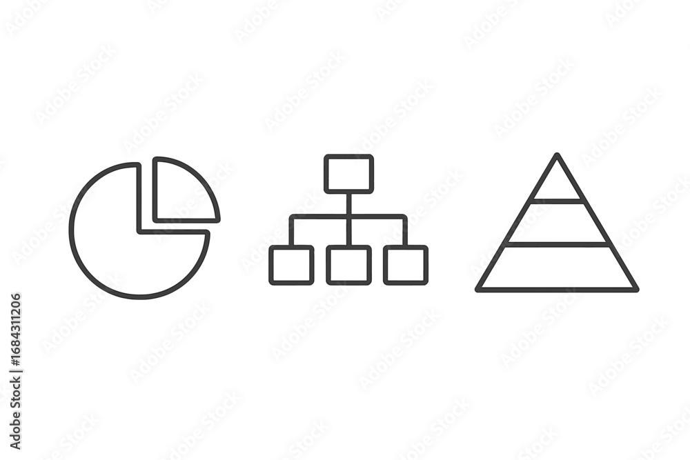 Poster data analysis icon set. pie chart for statistics, hierarchy for organization, and pyramid diagram. t