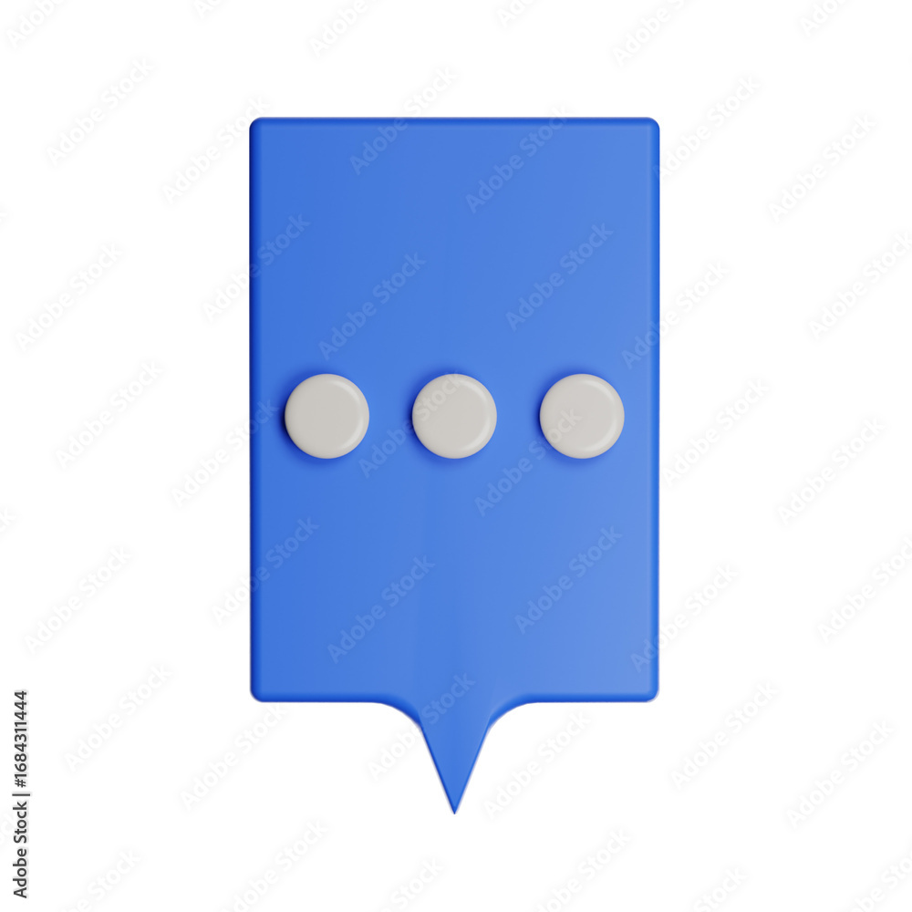 Poster blue speech bubble showing three dots on transparent background