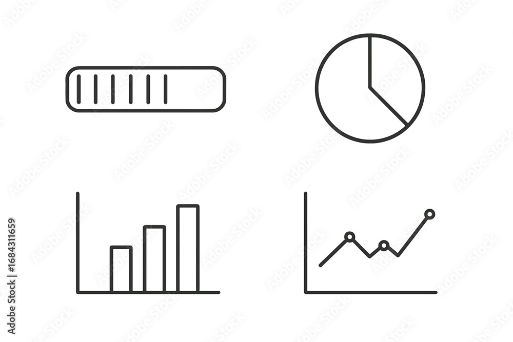 Poster progress bar, pie chart, bar chart, line graph icon set. data analysis infographic elements. busines