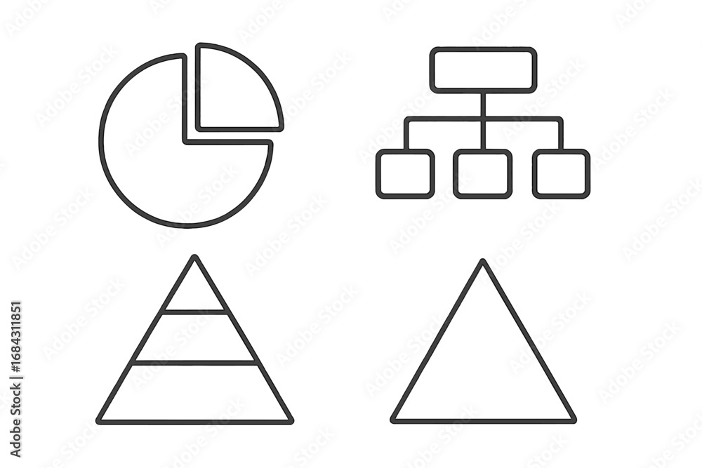 Fototapete data visualization thin line icon set. pie chart, hierarchy diagram, and pyramid graph for infograph