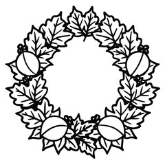 A black silhouette of a fall wreath on a white background