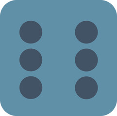 Flat Style Blue Die with Six Pips Representing the Number Six