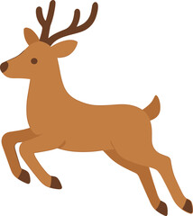 Flat Cute Leaping Reindeer Illustration with Antlers for Festive Holiday Season © Namu Icons