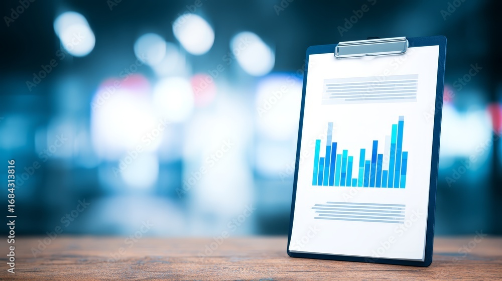 Poster clipboard chart analysis, deciphering trends and insights from visualized business data