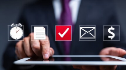 Unlocking potential, person holding tablet with vibrant icons, navigating digital world of innovation and seamless connectivity