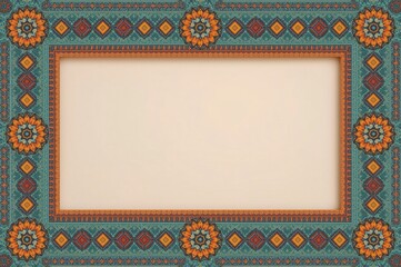 Ethnic patterned frame, beige background, design template