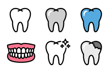 Dental health icons set, tooth illustrations, smiling gums graphics, oral care awareness designs, healthy hygiene vector elements collection
