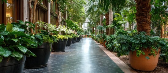 Obraz premium Serene Indoor Garden Path: Lush Greenery and Tranquil Atmosphere