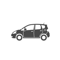 A simple black silhouette icon of a modern hatchback car, viewed from the side, isolated on a white background.