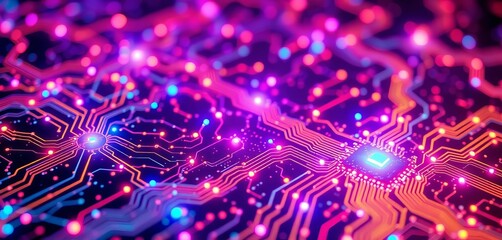 Abstract glowing circuit board, digital network nodes,  global,  metaverse