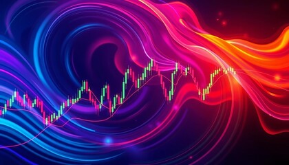 Abstract swirling forex chart with vibrant color gradients and dynamic lines, design, trading