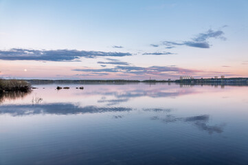 Blue lake with cloudy sky, natural background