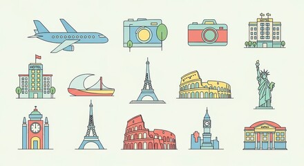 World landmarks line art illustrations