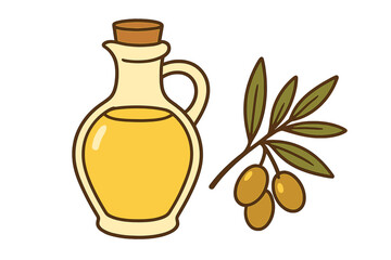 Olive oil bottle and olive branch illustration representing Mediterranean cuisine essence, natural cooking oil, healthy food ingredient, vector cartoon transparent background set