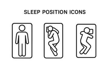 Sleep Position Icons Vector Set, Outline Silhouettes of Back Sleeper, Side Sleeper, and Stomach Sleeper Poses, Transparent Background, Bedroom and Resting Concepts