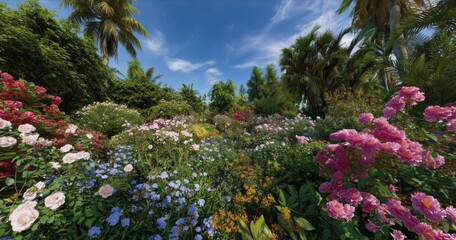 Obraz premium Vibrant flower garden hdr panorama 360 degrees