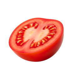 Freshly cut tomato halved to showcase its juicy interior and bright red color against a simple white background for culinary exploration isolated on white or transparent background. PNG