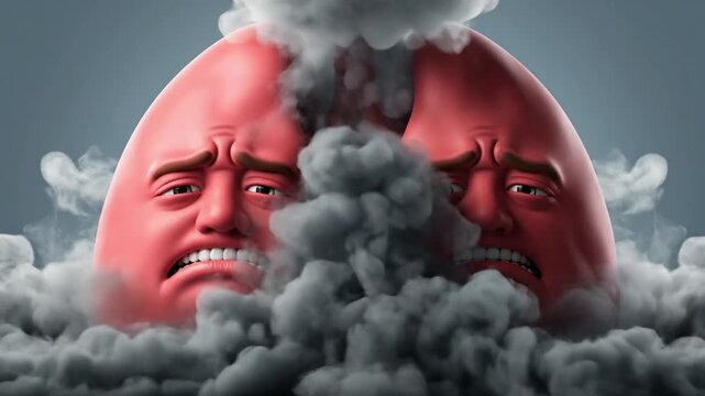 Sad lungs in smoke pollution respiratory health issue