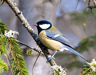 Obraz premium Tit perched on branch