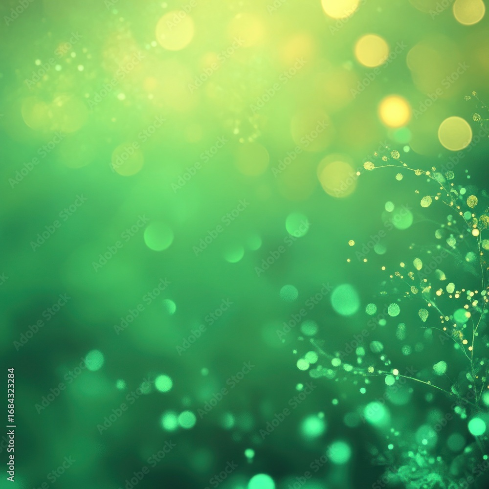 Poster abstract green and yellow bokeh background with soft light and dreamy atmosphere effect