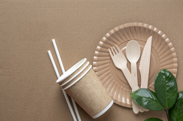 Eco friendly disposable tableware paper cup plate wooden cutlery sustainable food packaging