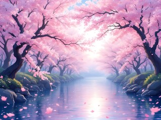 Cherry Blossom River A Serene Spring Landscape