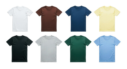 Collection of V-neck t-shirts in various colors isolated PNG with Transparent Background