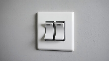 Fototapeta premium Close up of a white double light switch on a gray wall in a home interior