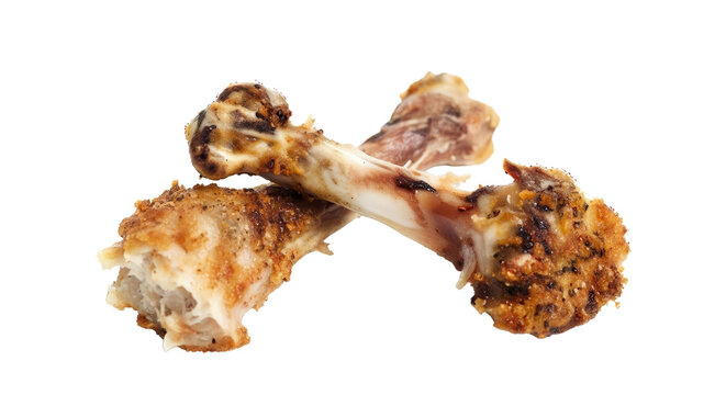 Two gnawed chicken bones leftovers after meal isolated PNG with Transparent Background