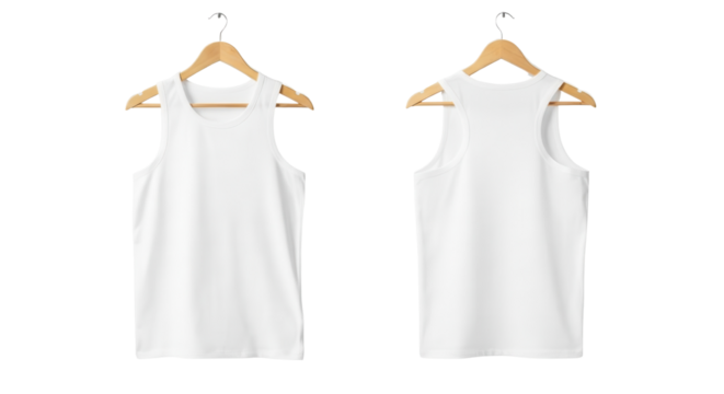 White tank top mockup on wooden hanger isolated PNG with Transparent Background