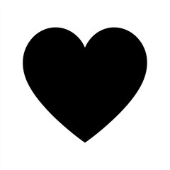 Minimalist flat black heart icon isolated on white background, simple vector illustration in modern flat style, no shadows or details, clean graphic design symbol