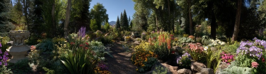 Vibrant floral garden panorama nature hdr view