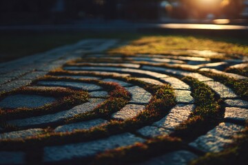 Sunset path of concentric paving stones