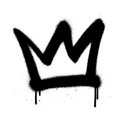 Graffiti style black crown symbol created with bold spray paint on a white background.